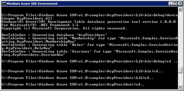 Azure development storage table generation