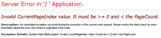 Invalid CurrentPageIndex value.