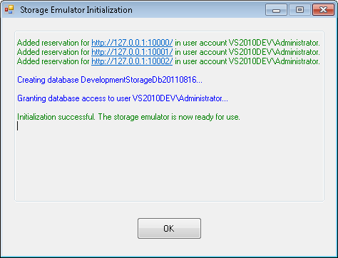 Storage Emulator Initialization