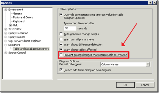 Allow changes that require table re-creation