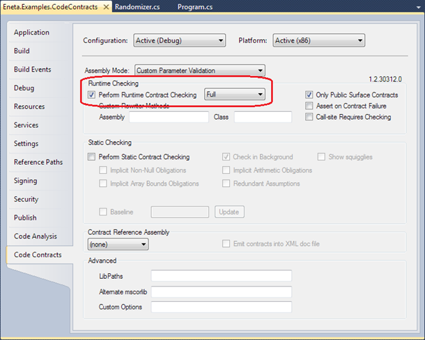 Visual Studio 2010: Runtime checking of code contracts