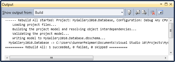 Visual Studio 2010 database build output