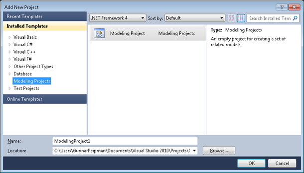Visual Studio 2010: New modeling project