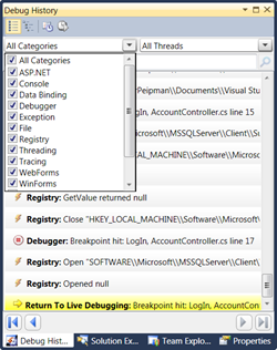 Visual Studio: Debug history