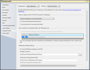 Visual Studio: Package and publish settings