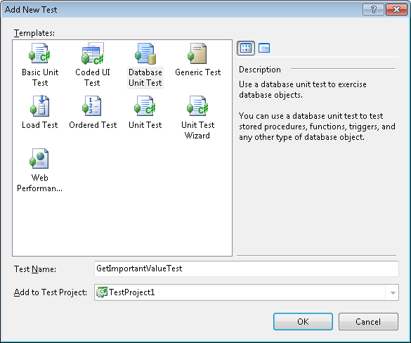 Visual Studio 2010: Add database unit test