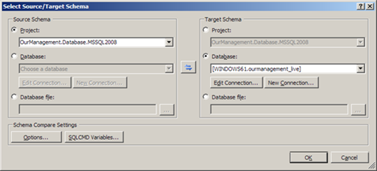 Select source and target schema
