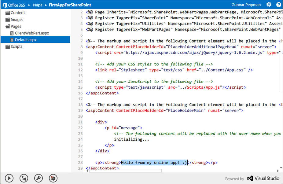 SharePoint 2013 “Napa” tools: Online IDE