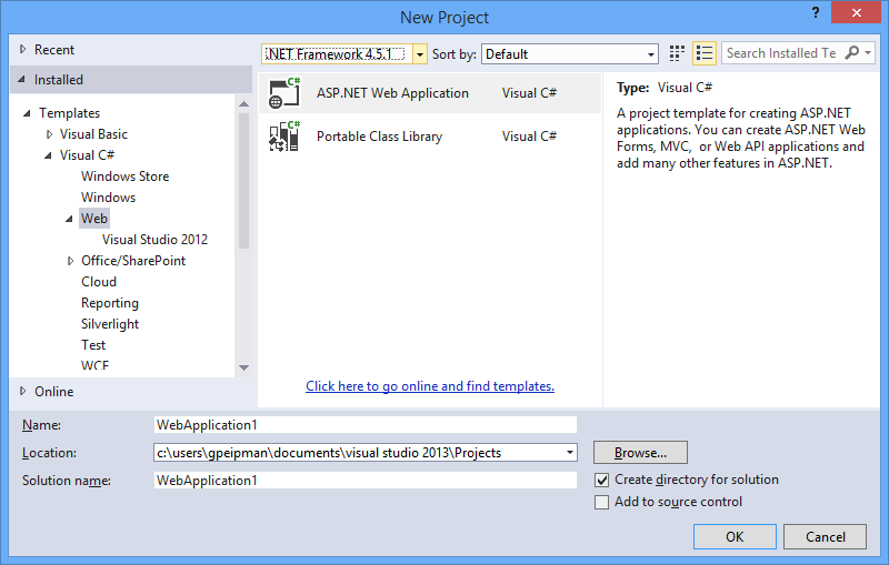 New way of creating web applications on Visual Studio 2013