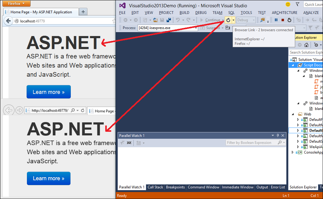 Visual Studio 2013: Browser Link refreshes web applications