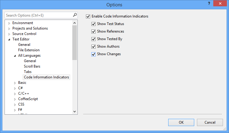 Visual Studio 2013: Code Information Indicators settings