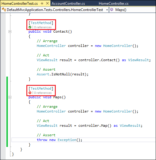 Visual Studio 2013: Latest test run results