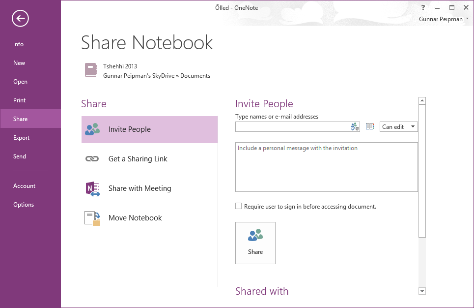 OneNote: Share notebook