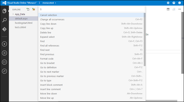 Visual Studio Online: Editor Commands