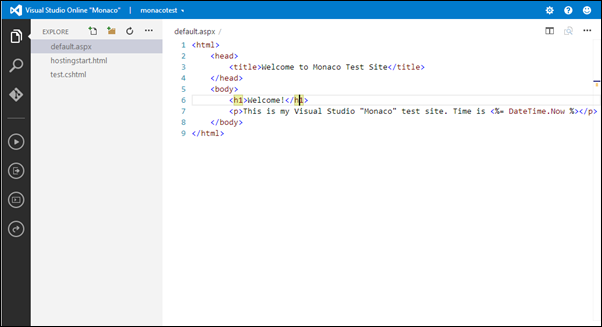 Visual Studio Online: Simple ASP.NET page