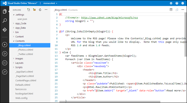 Visual Studio Online: WebMatrix personal site