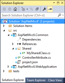 ASP.NET 5: Library with shared sources folder