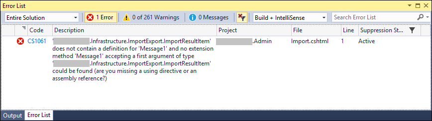 View building error in Visual Studio