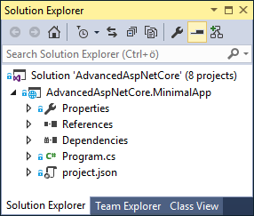 ASP.NET Core: Minimal application in Solution Explorer