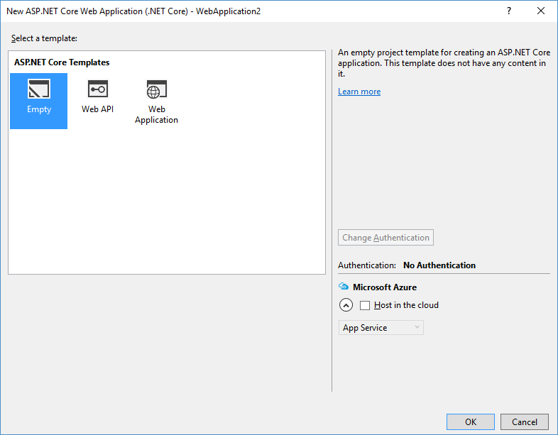 Visual Studio: Creating empty ASP.NET Core web application