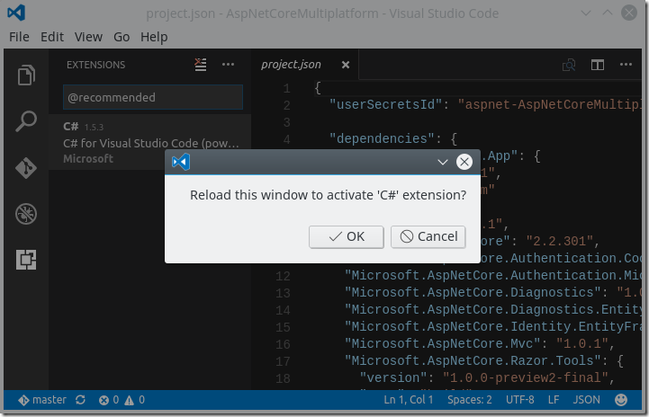 Visual Studio Code: Activate C# extension