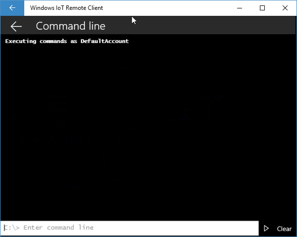 Windows IoT Remote Client displaying command line