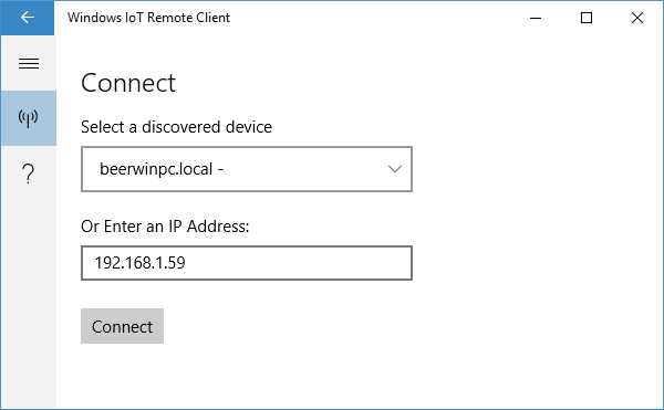 Connecting to Windows 10 IoT Core
