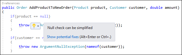 Visual Studio: simplify with throw expression