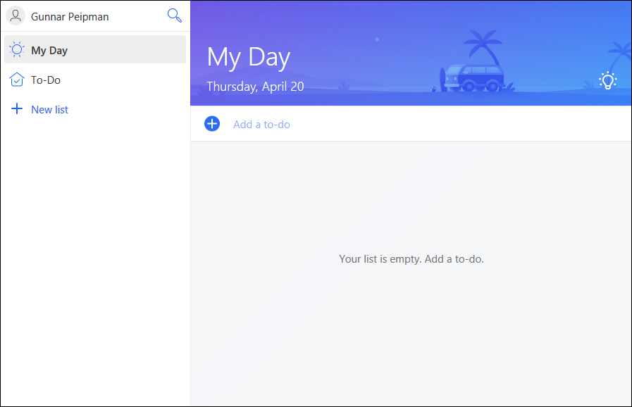 Microsoft To-Do: Empty current day view