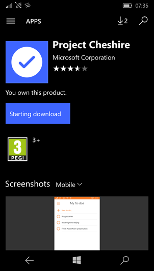 Microsoft To-Do: Windows Phone app at store