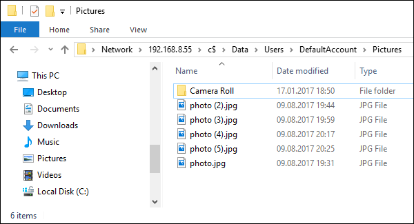 Photos on Raspberry Pi default user pictures folder
