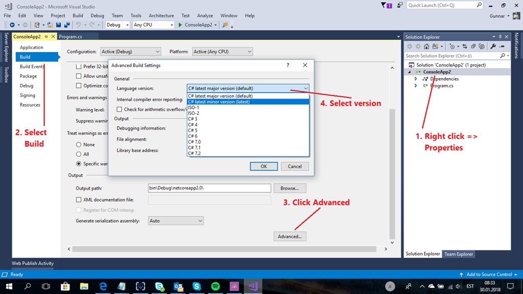 select-c-version-in-visual-studio