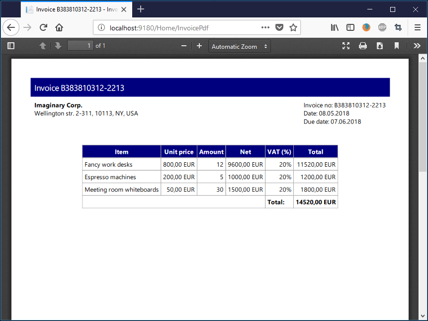 PDF invoice with ASP.NET Core