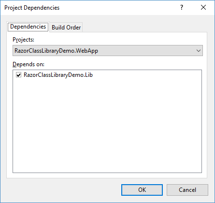 Project dependency to Razor UI library