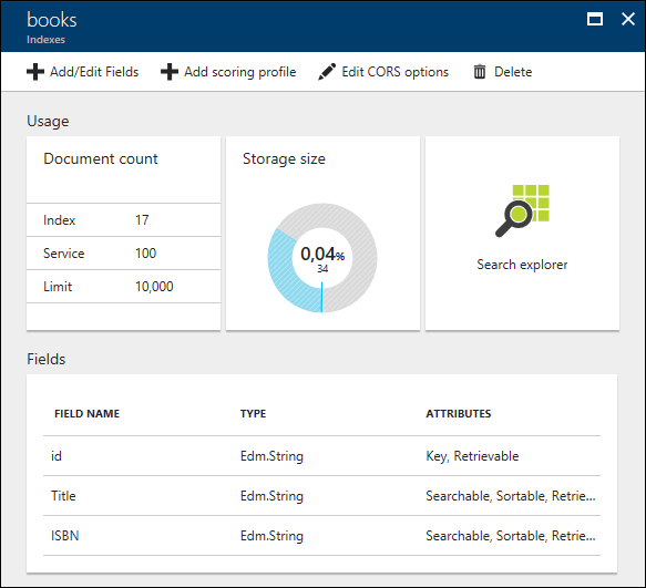 Azure Search index for books