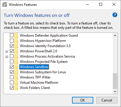 Turn on Windows Sandbox