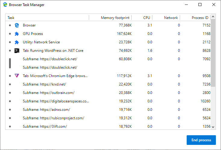 Edge Insider: Browser task manager