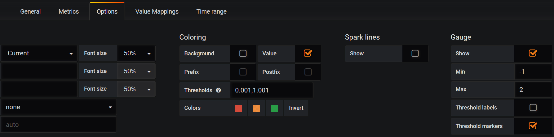 Configuring singlestat options for health checks