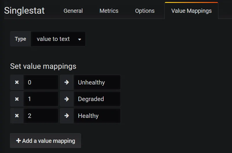 Configuring singlestat value mappings for health checks