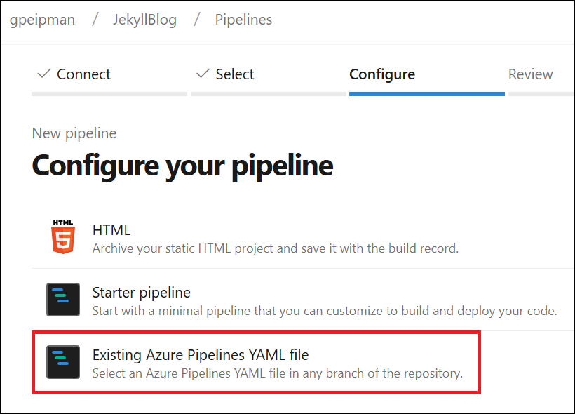 Jekyll build pipeline: Use existing pipeline definition