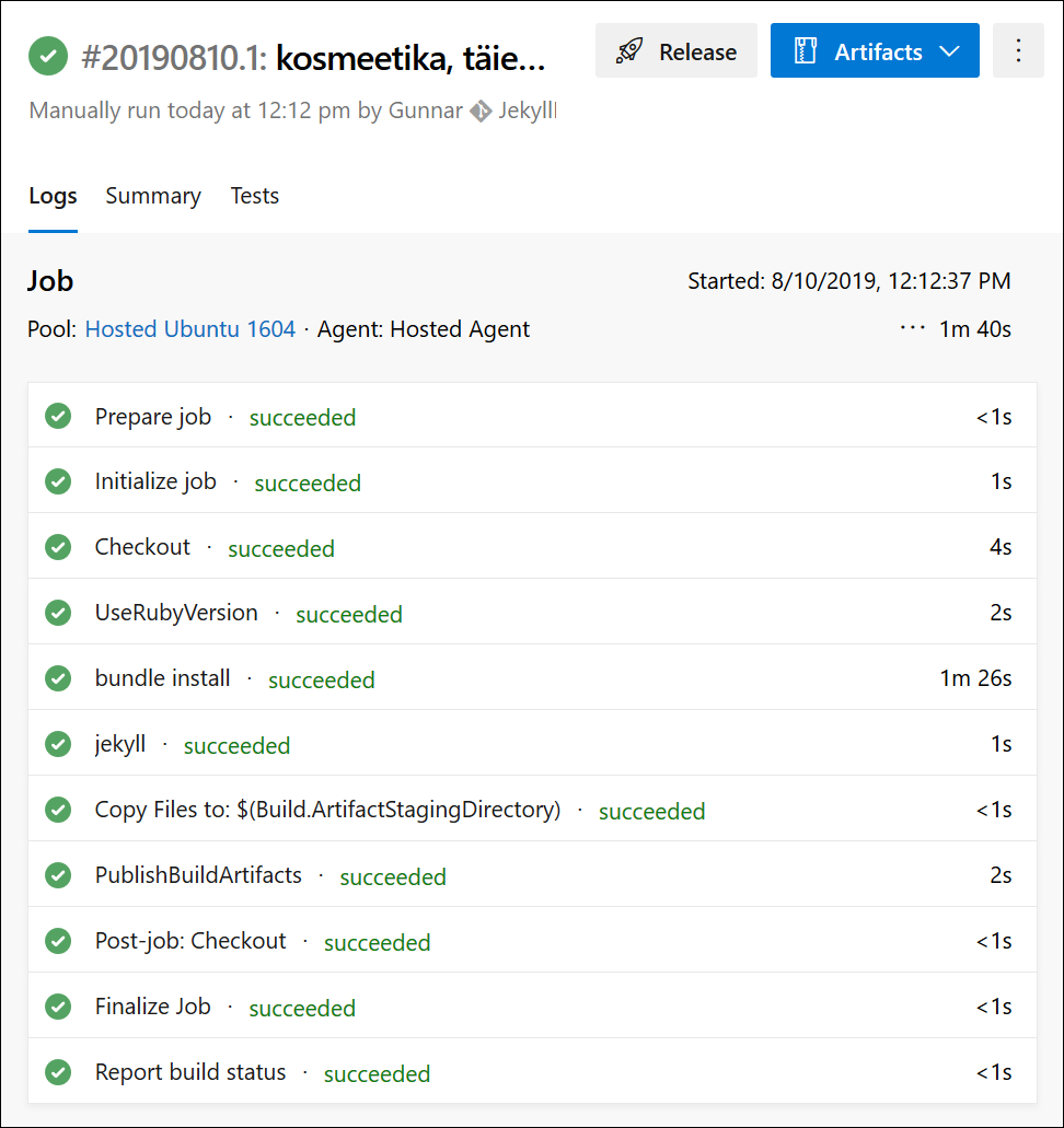 Jekyll build pipeline: Report of successful build