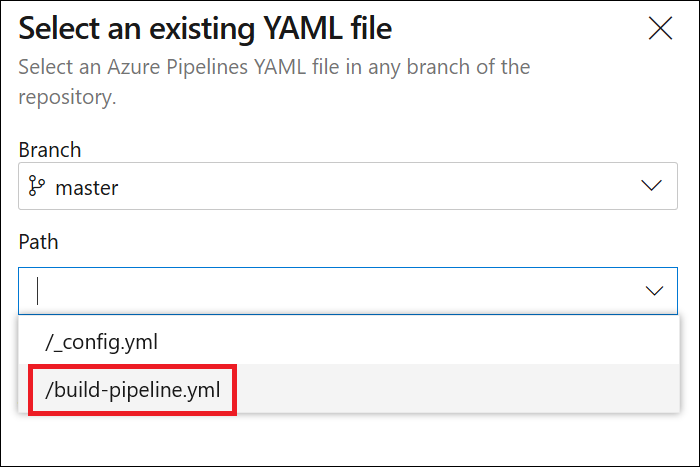 Jekyll build pipeline: Select repository branch and build definition file