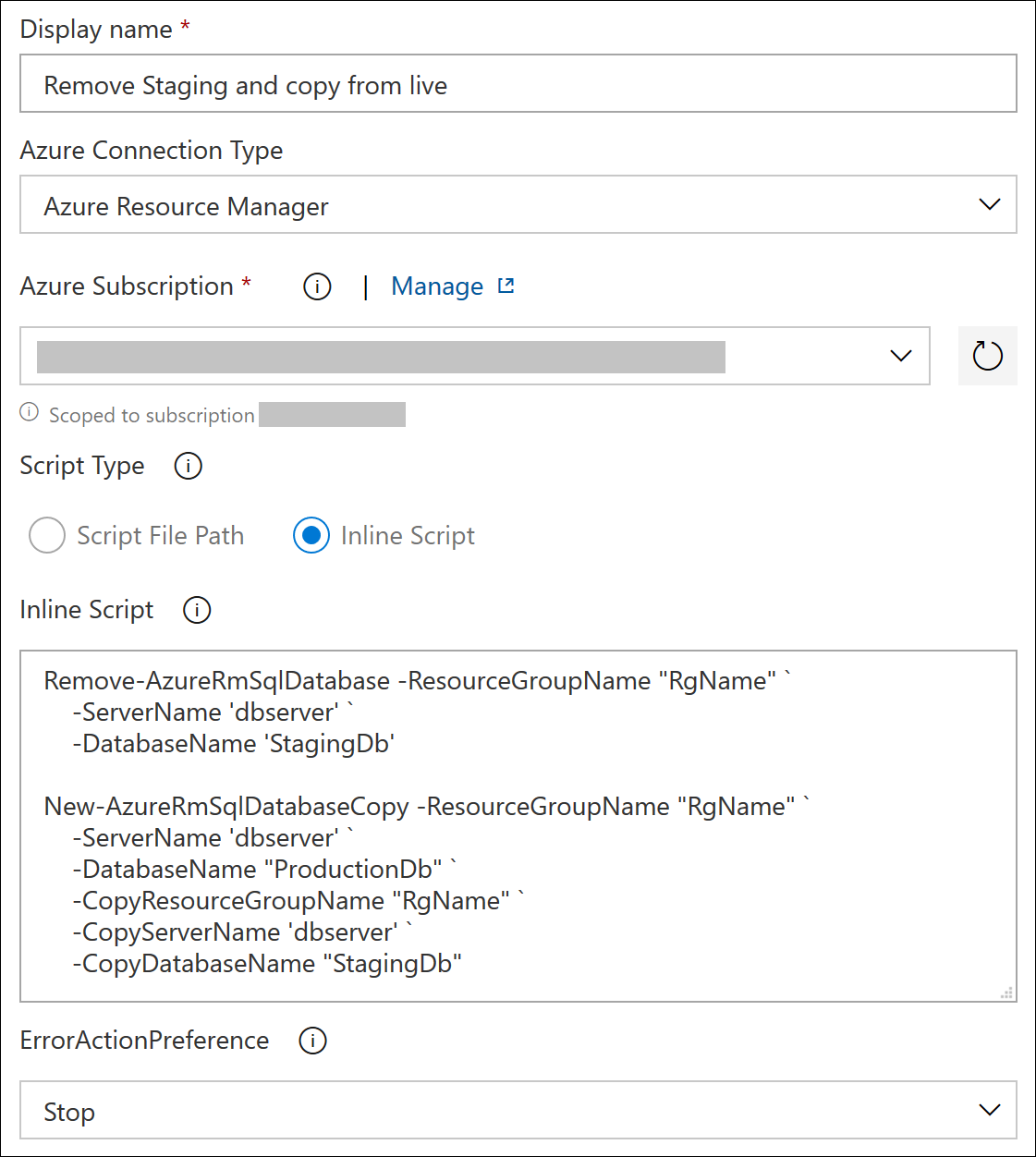 Copy SQL Server database on Azure DevOps