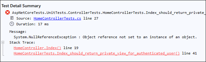 ASP.NET Core controller test fails