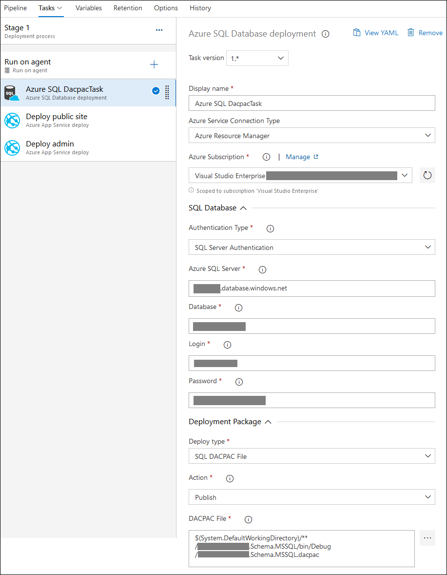 Updating SQL Azure database using Visual Studio database project and Azure  DevOps