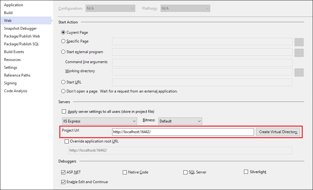 Set port for ASP.NET application