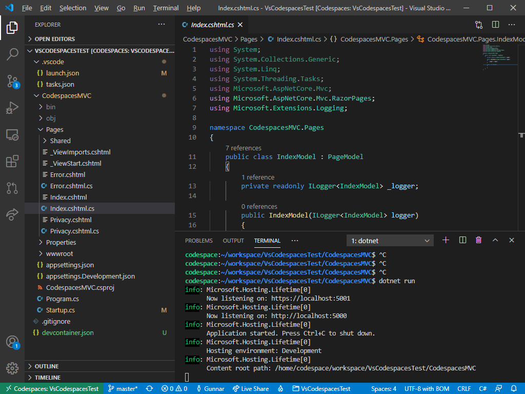 Building Core applications on Visual Studio Codespaces and