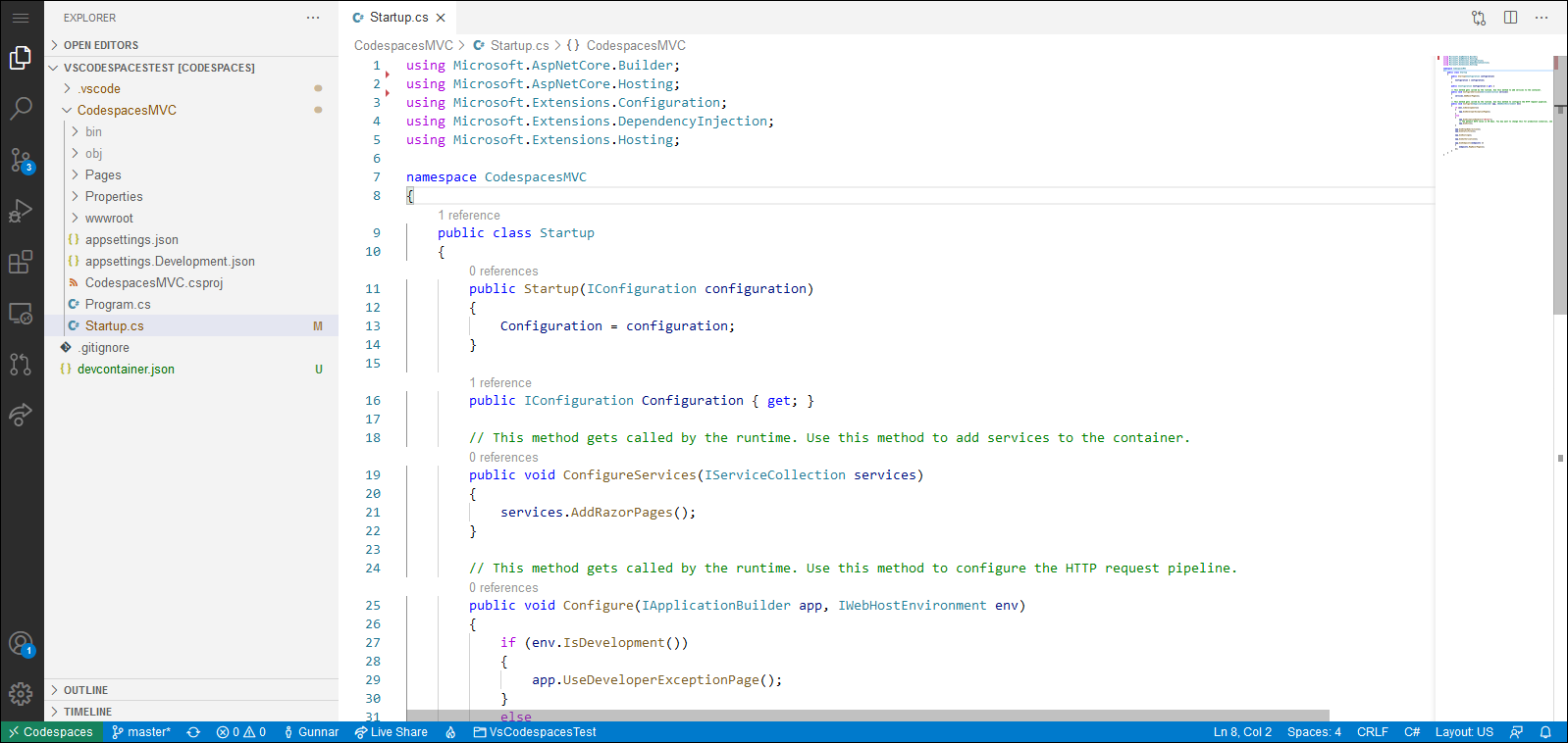 Online editor of Visual Studio Codespaces