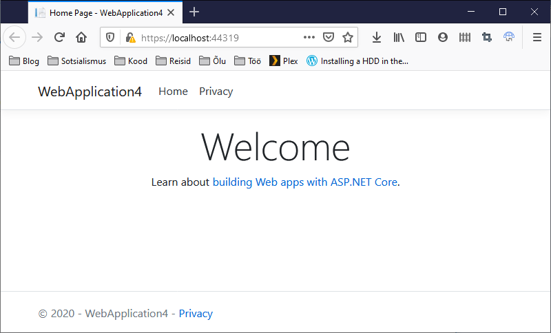 Default ASP.NET Core 5.0 application in browser